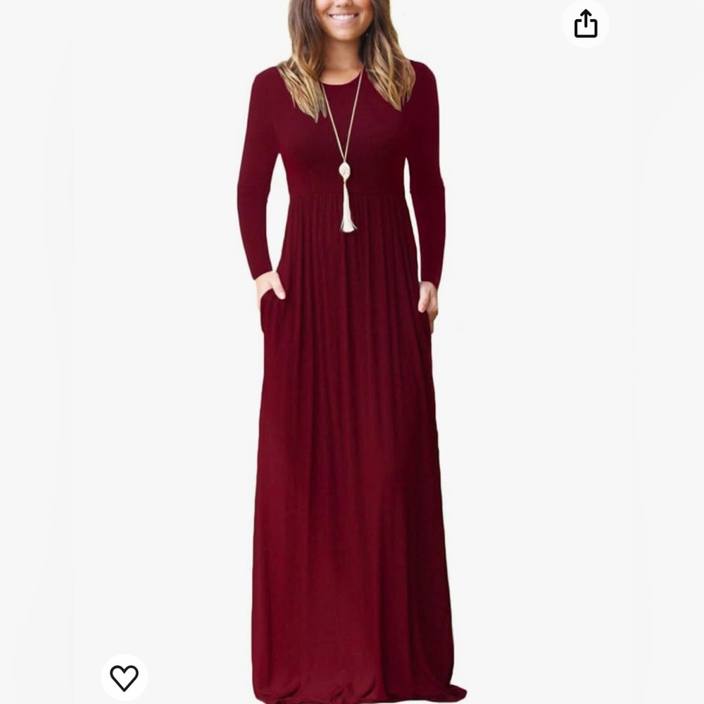 Red, Size Large, Maxi Dress, cotton, long sleeve, with pockets